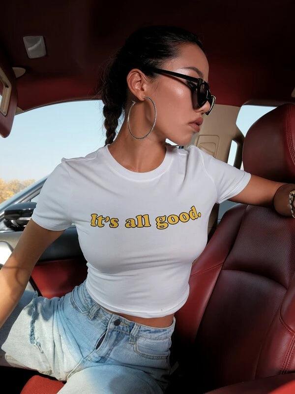 SHEIN EZwear T-shirt court avec motif slogan - GlamShopTN