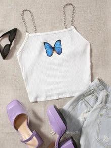 SHEIN Qutie Top à fines brides à imprimé papillon