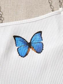 SHEIN Qutie Top à fines brides à imprimé papillon