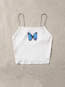 SHEIN Qutie Top à fines brides à imprimé papillon