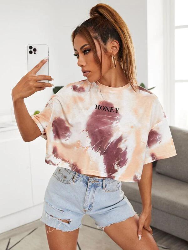 SHEIN EZwear Top miel graphique tie dye