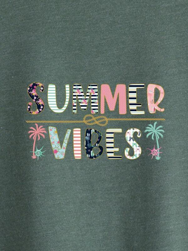 SHEIN LUNE T-shirt lettre et à imprimé tropical - GlamShopTN