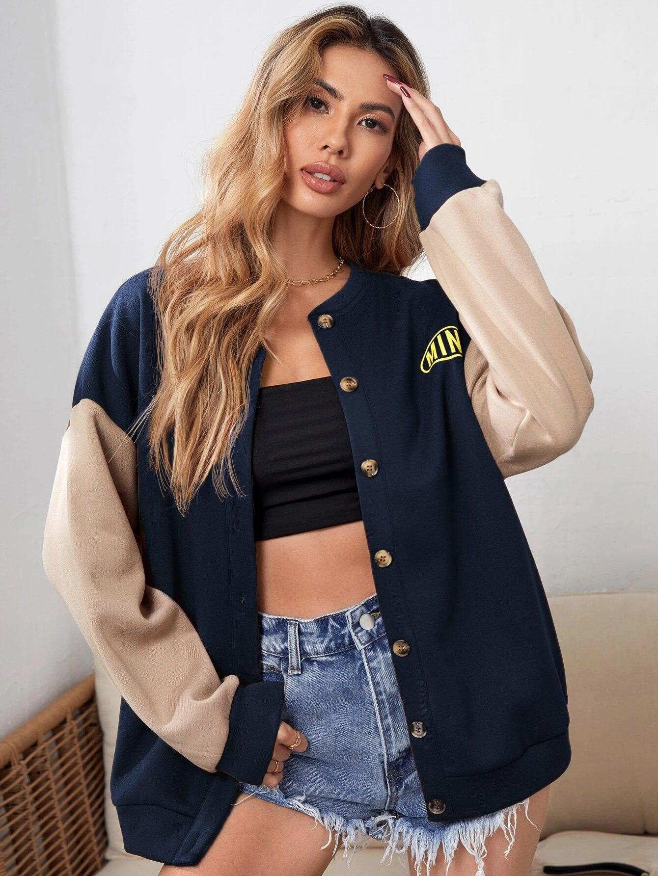 Shein Sweat-shirt avec blocs de couleurs et motif lettre - GlamShopTN