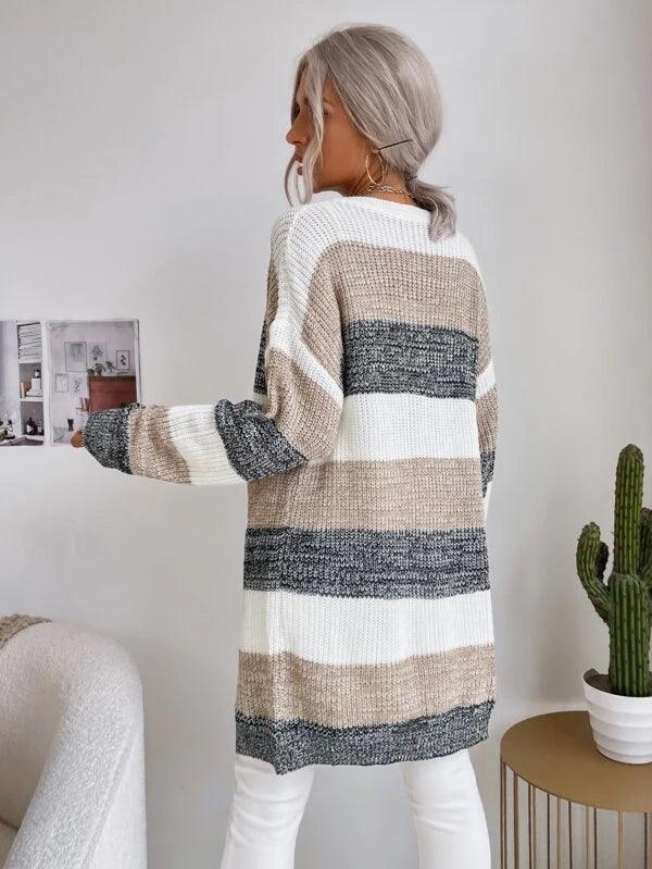 SHEIN Essnce Cardigan long à blocs de couleurs ouvert manches chauve-souris