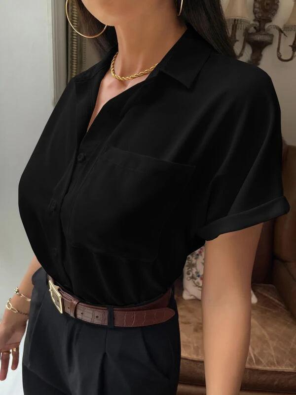 SHEIN Frenchy Chemisier unicolore à bouton avec poche