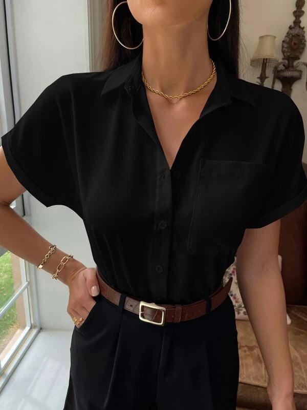 SHEIN Frenchy Chemisier unicolore à bouton avec poche