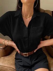 SHEIN Frenchy Chemisier unicolore à bouton avec poche