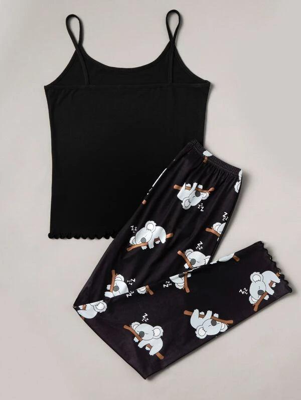 Shein Ensemble de pyjama dessin animé à ourlet ondulé