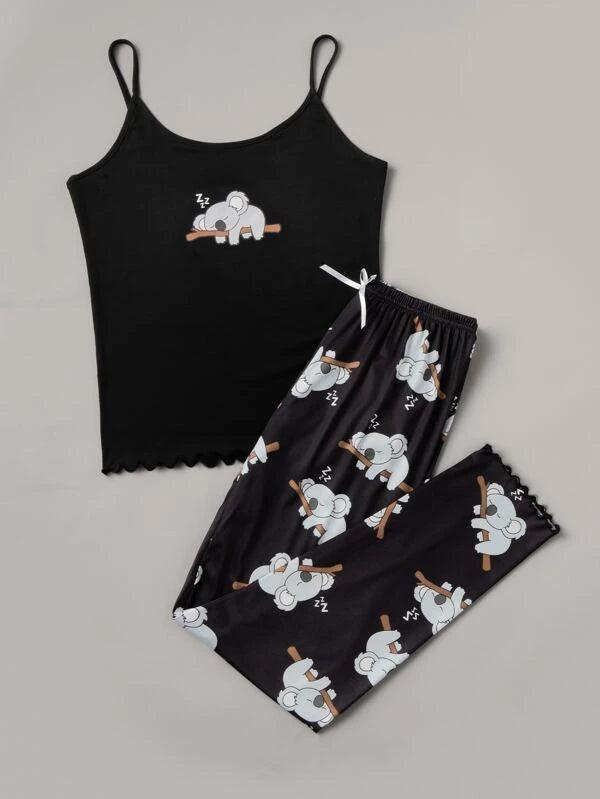 Shein Ensemble de pyjama dessin animé à ourlet ondulé