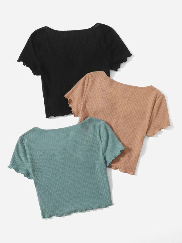 SHEIN EZwear 3pcs Lettuce Trim Crop Tee