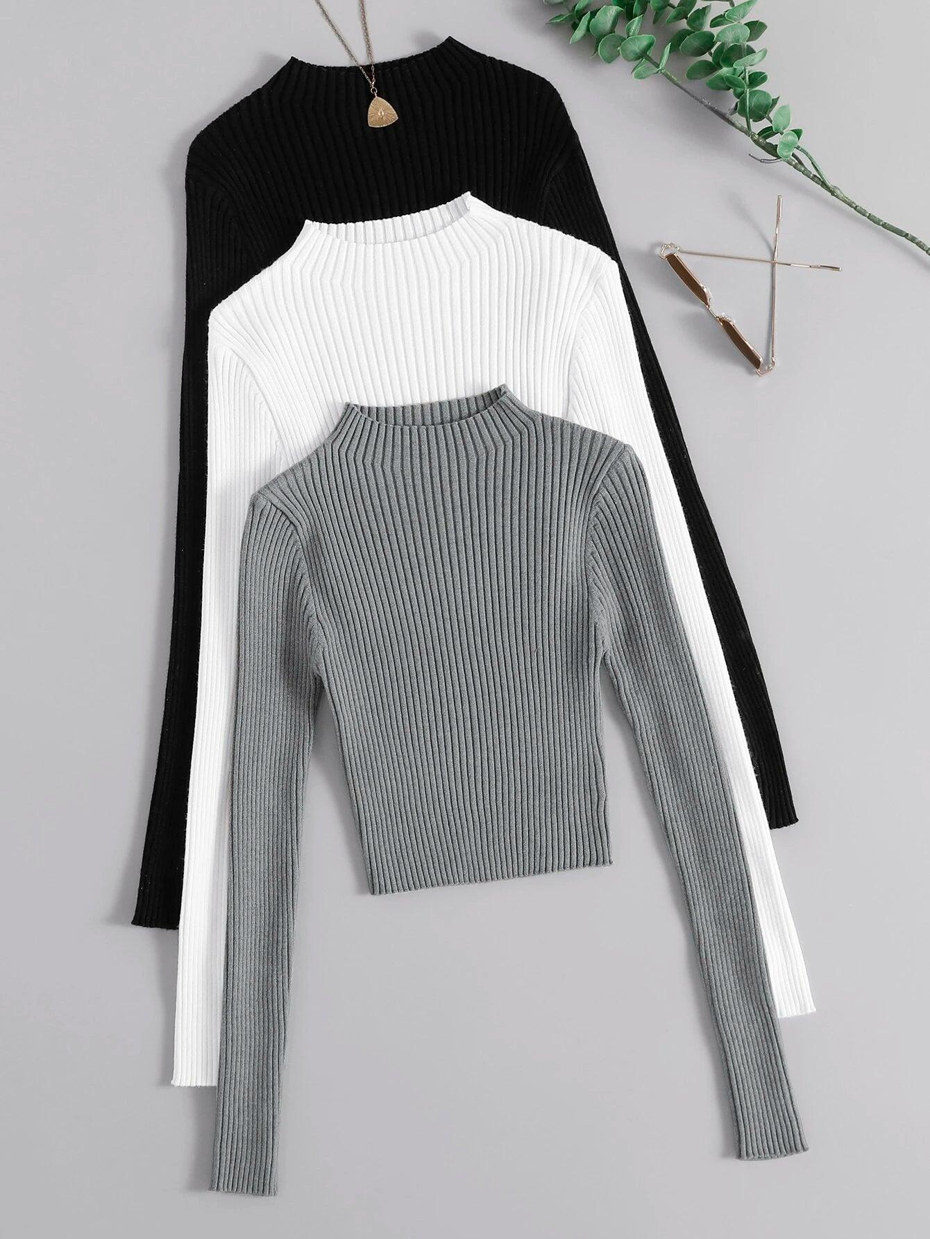 SHEIN Essnce 3 pièces Pull à col montant côtelé - GlamShopTN