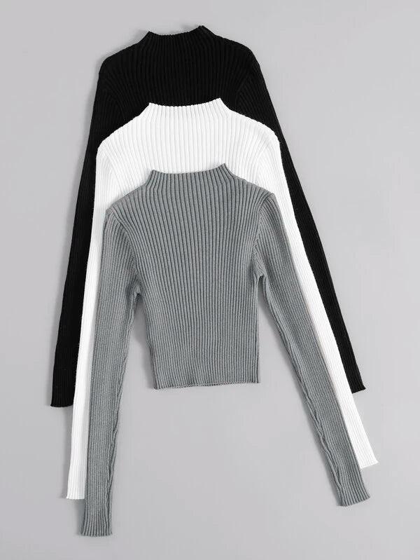 SHEIN Essnce 3 pièces Pull à col montant côtelé - GlamShopTN