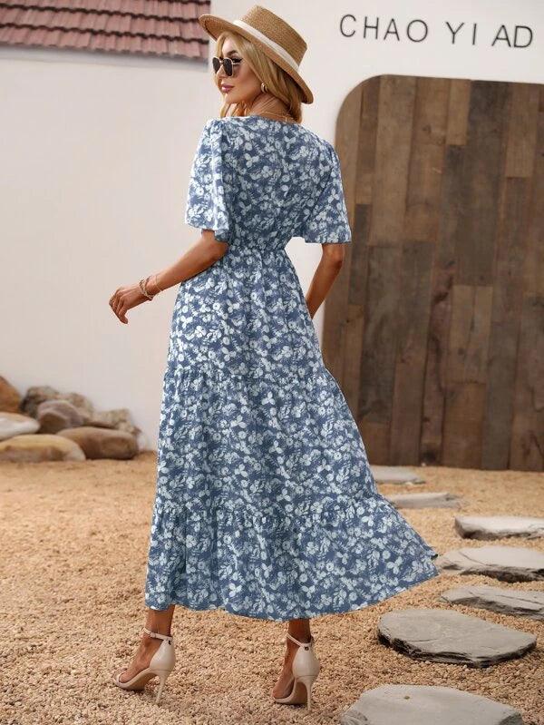 SHEIN VCAY Robe à imprimé floral manches papillon à volants - GlamShopTN