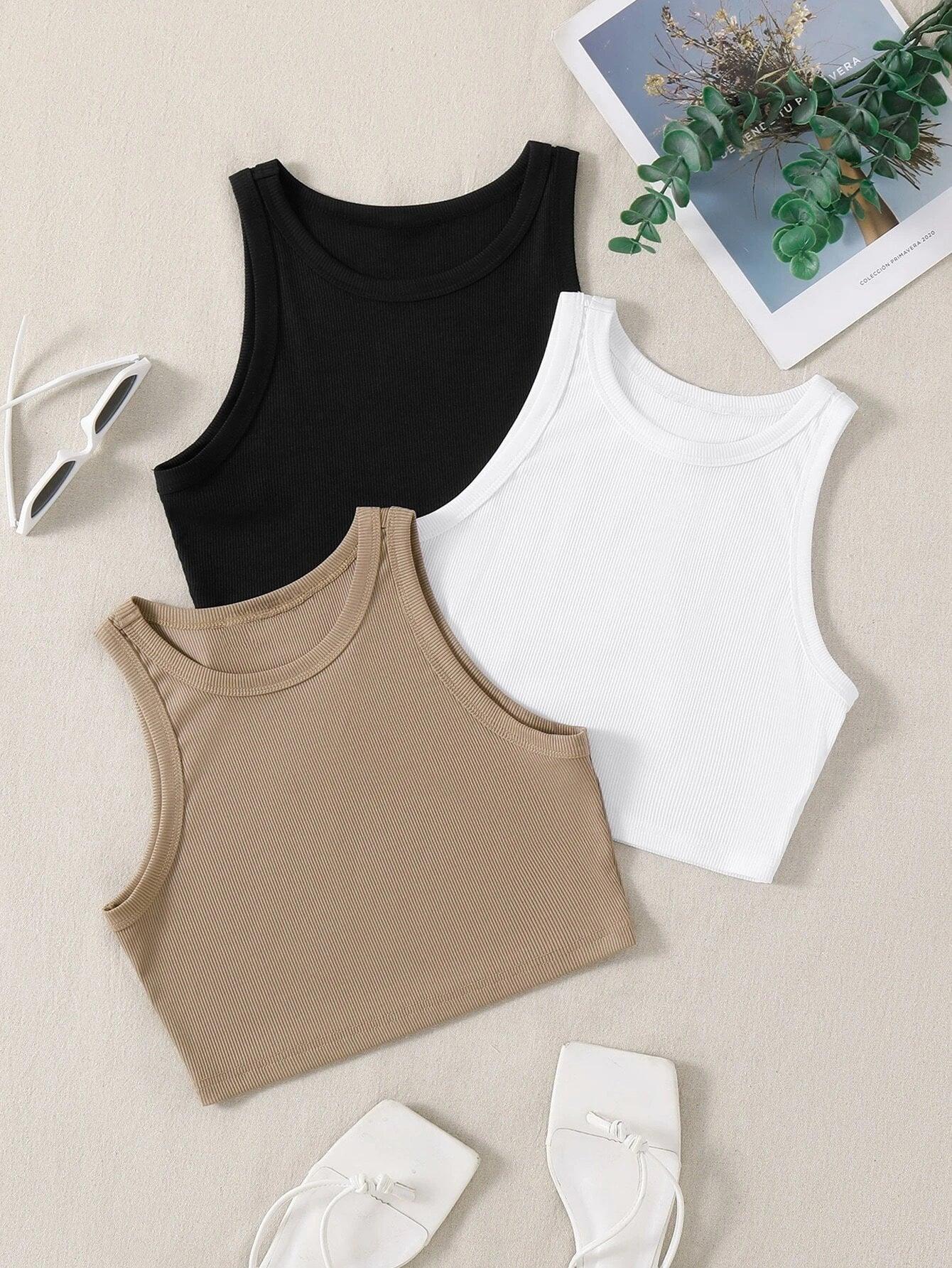 SHEIN EZwear 3 pièces Top sans manches côtelé - GlamShopTN