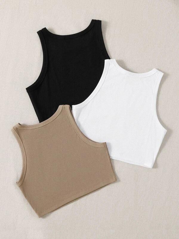 SHEIN EZwear 3 pièces Top sans manches côtelé - GlamShopTN