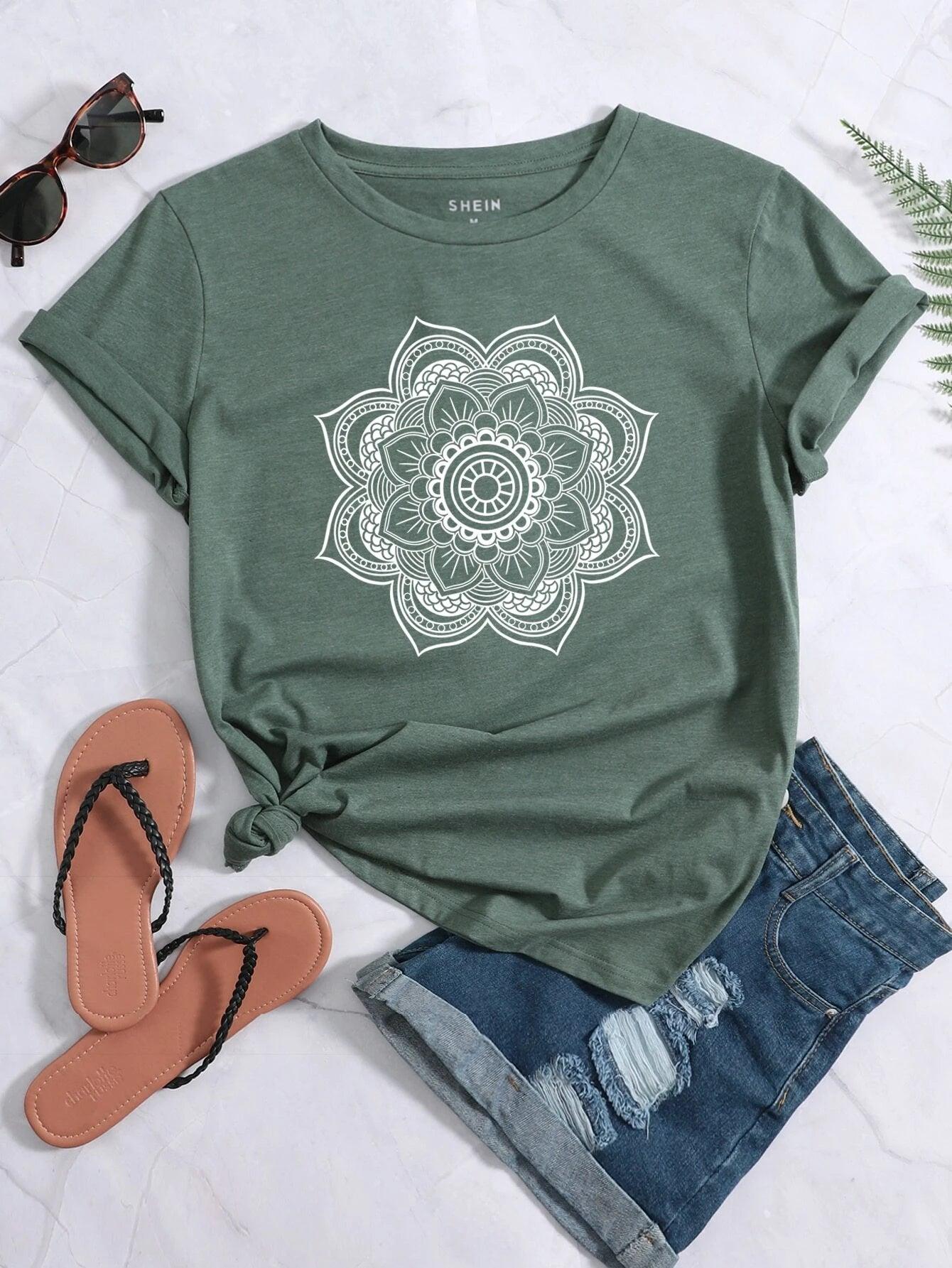 SHEIN LUNE T-shirt à imprimé mandala