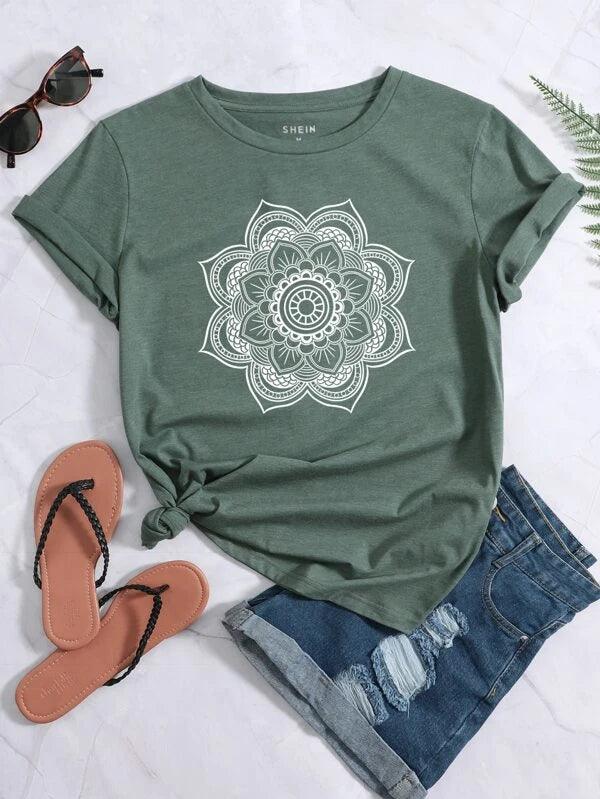 SHEIN LUNE T-shirt à imprimé mandala