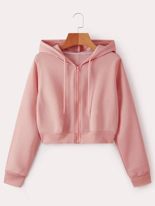 SHEIN EZwear Sweat-shirt à capuche thermique unicolore zippé à cordon court - GlamShopTN