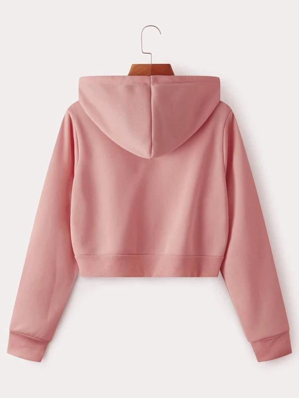 SHEIN EZwear Sweat-shirt à capuche thermique unicolore zippé à cordon court - GlamShopTN