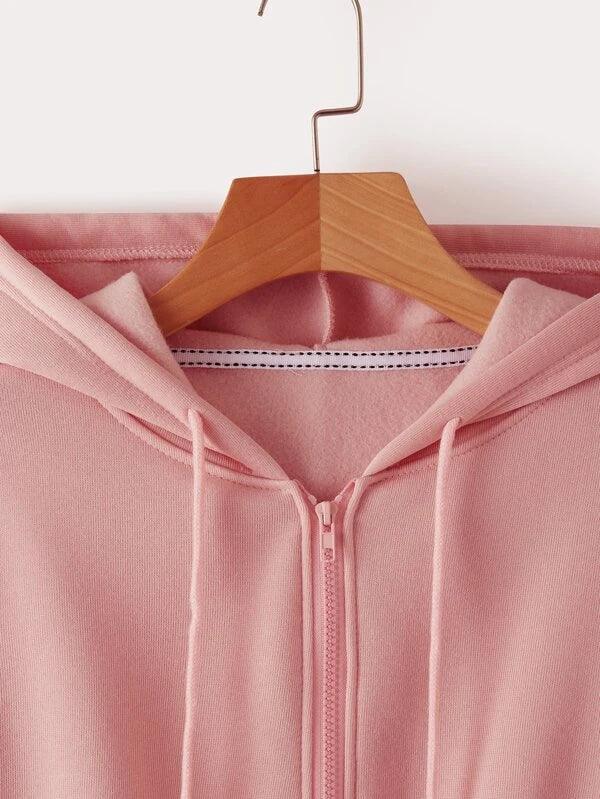 SHEIN EZwear Sweat-shirt à capuche thermique unicolore zippé à cordon court - GlamShopTN