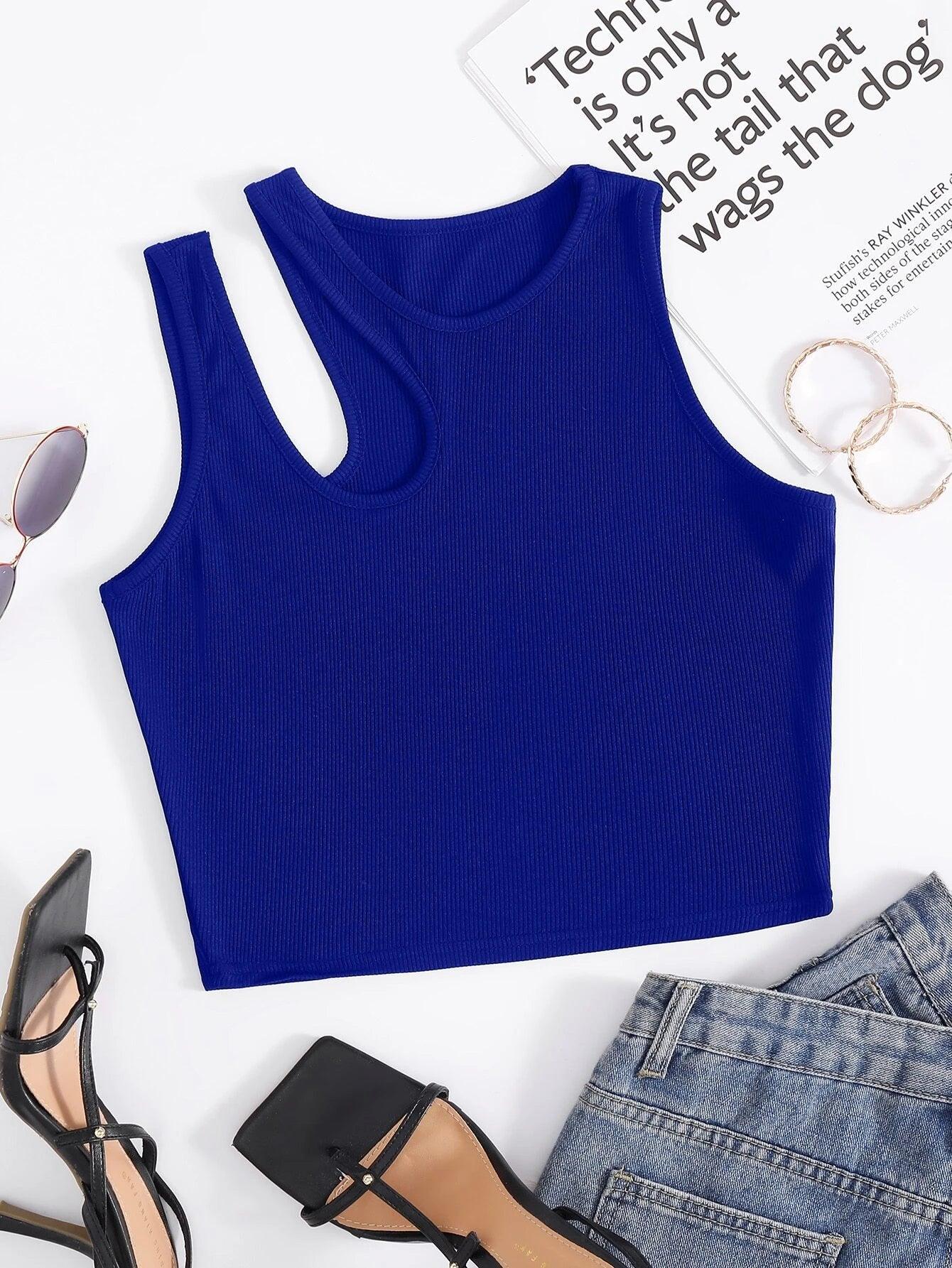 Shein Débardeur court en tricot côtelé découpe - GlamShopTN