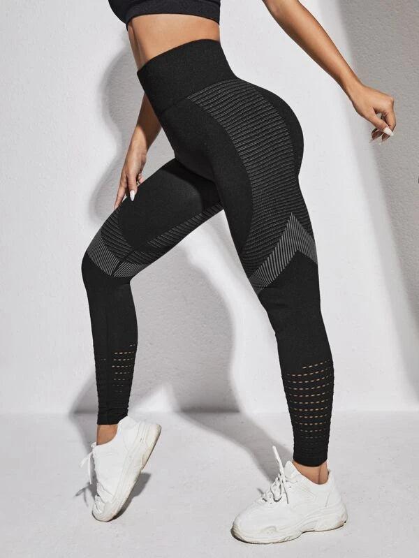 Shein Yoga Future Legging sans couture à rayures élasticité élevé contrôle du ventre actif avec ajouré