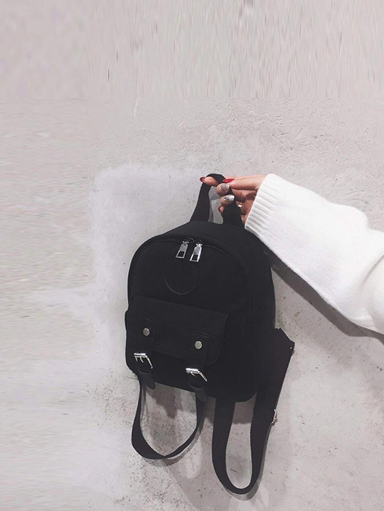 Shein Léger Mini À Boucle Décor Sac À Dos Classique , Décontracté Zippé Dôme Main Sac , Mode Épaule Téléphone Bourse