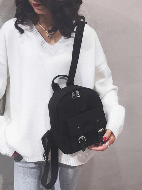 Shein Léger Mini À Boucle Décor Sac À Dos Classique , Décontracté Zippé Dôme Main Sac , Mode Épaule Téléphone Bourse