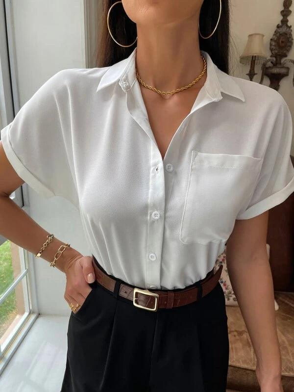 SHEIN Frenchy Chemisier unicolore à bouton avec poche