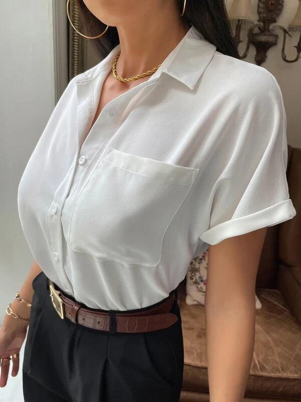 SHEIN Frenchy Chemisier unicolore à bouton avec poche