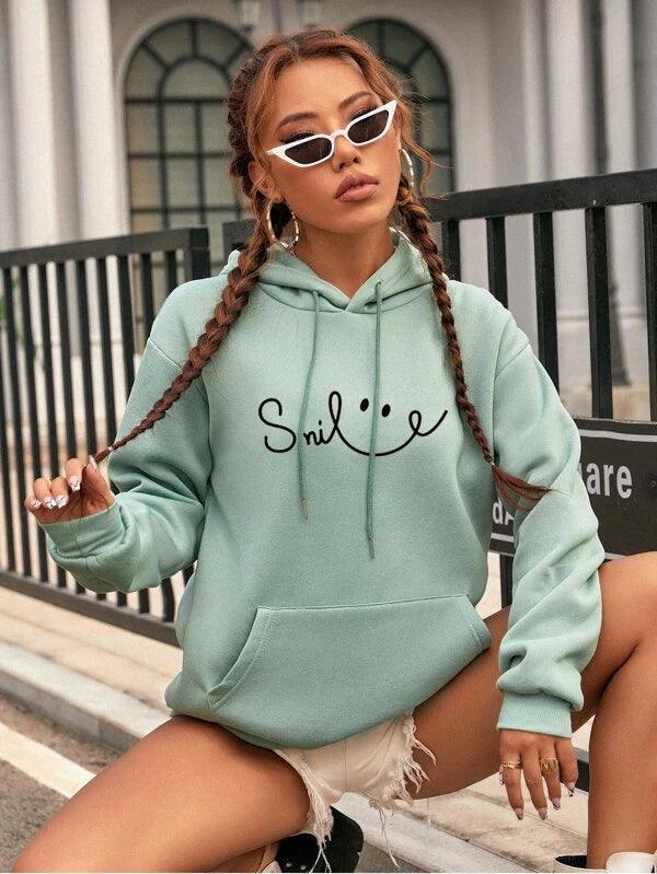 SHEIN EZwear Sweat-shirt à capuche thermique à lettres à poche kangourou à cordon - GlamShopTN