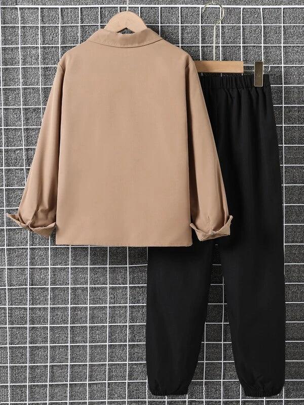 SHEIN Kids EVRYDAY Garçon Chemise à applique lettre à poche & Pantalon (sans t-shirt) - GlamShopTN