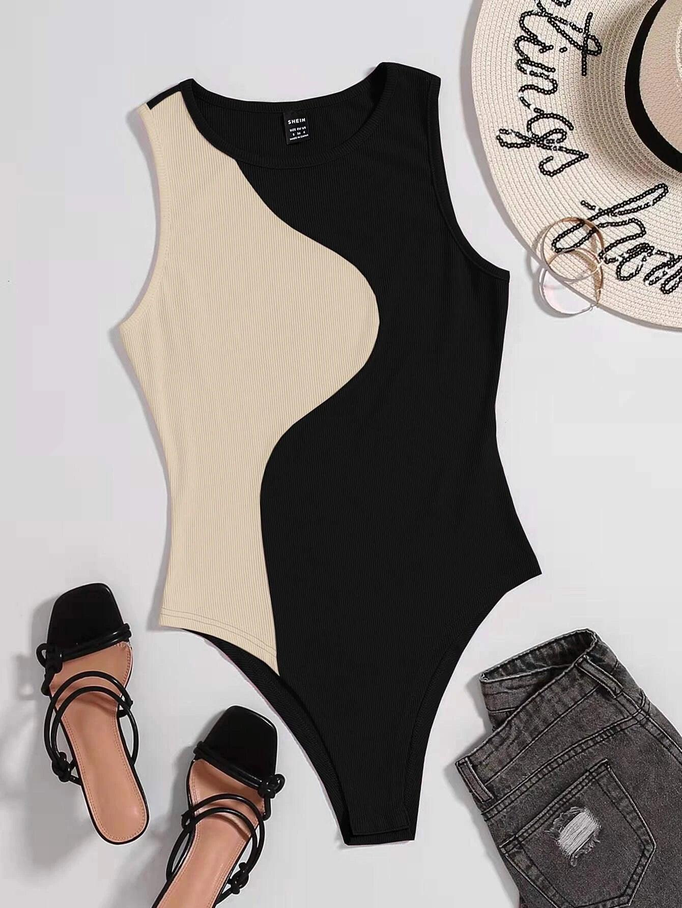 SHEIN EZwear Body bicolore côtelé - GlamShopTN