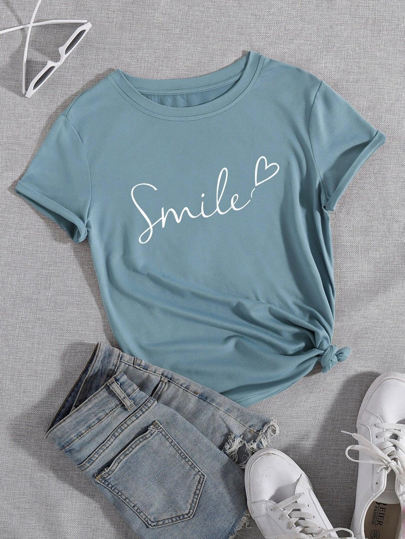 SHEIN LUNE T-shirt à imprimé cœur et lettre - GlamShopTN