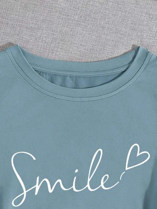 SHEIN LUNE T-shirt à imprimé cœur et lettre - GlamShopTN