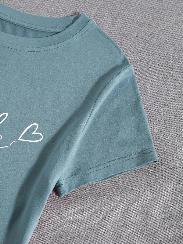 SHEIN LUNE T-shirt à imprimé cœur et lettre - GlamShopTN