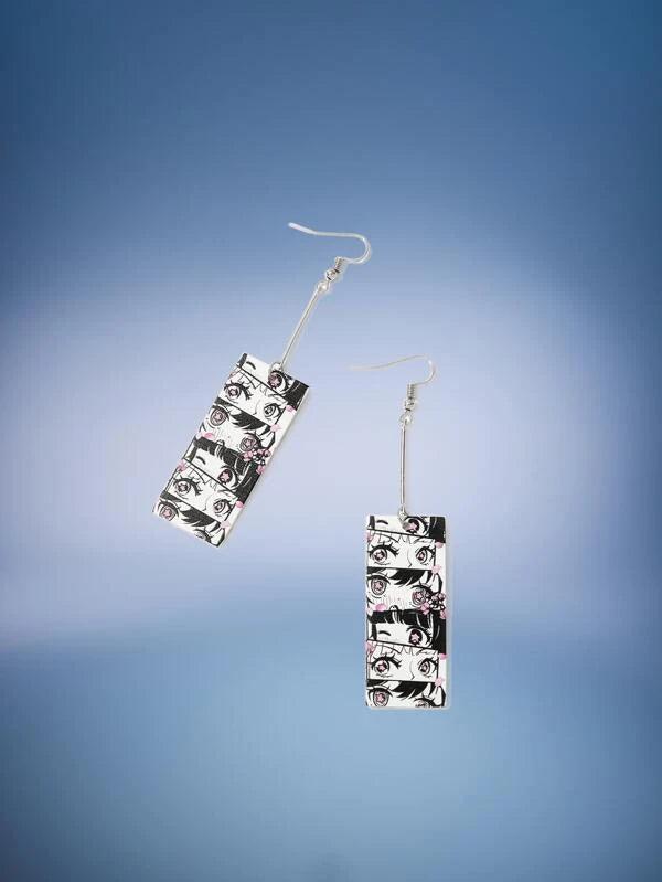 Shein Anime Pendants d'oreilles avec figure rectangle