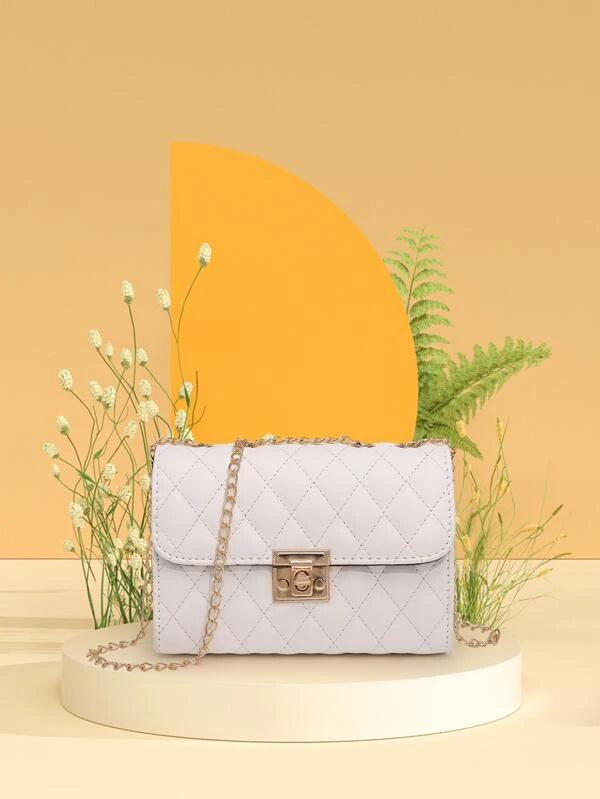 Shein Sac À Bandoulière Matelassé , À La Mode Pochette À Chaîne , Sac Porté Épaule , Sac Carré , Cartable - GlamShopTN