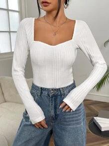 SHEIN EZwear T-shirt à encolure de cœur côtelé