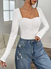 SHEIN EZwear T-shirt à encolure de cœur côtelé