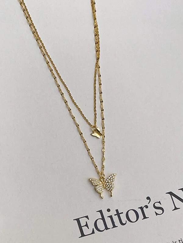 Shein Collier à strass à pendentif papillon - GlamShopTN