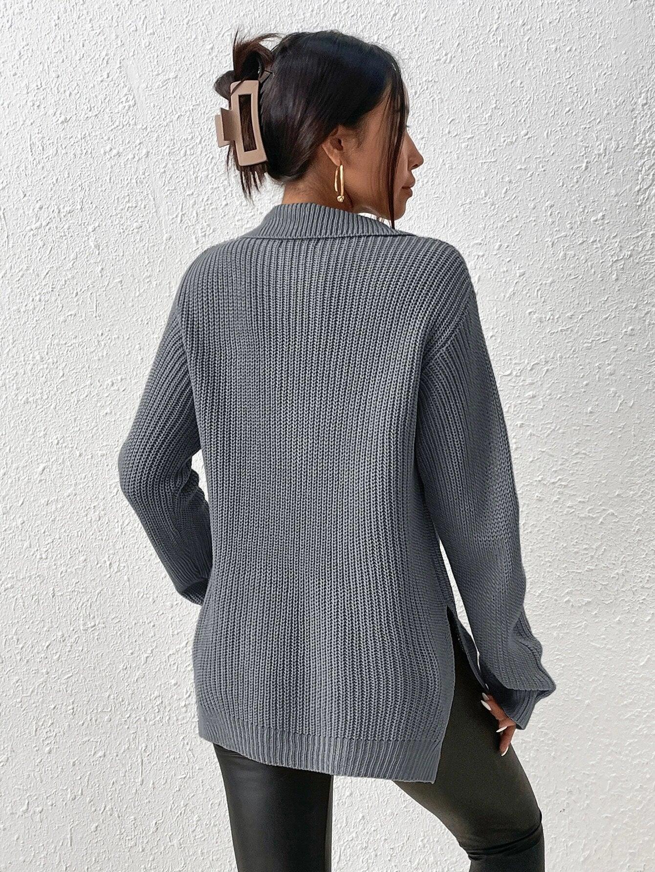 SHEIN Frenchy Pull zippé côtelé fendu - GlamShopTN