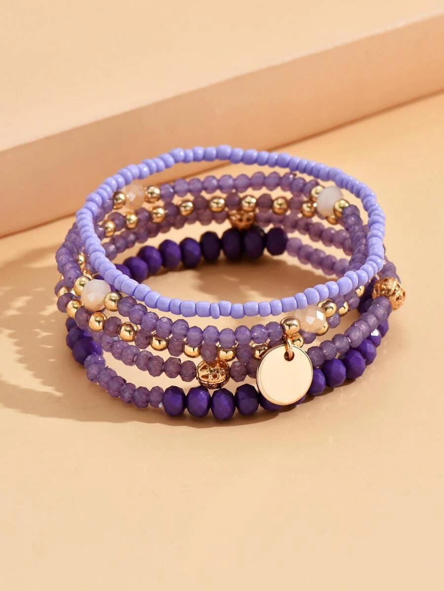 5 pièces Bracelet perlé à breloque ronde