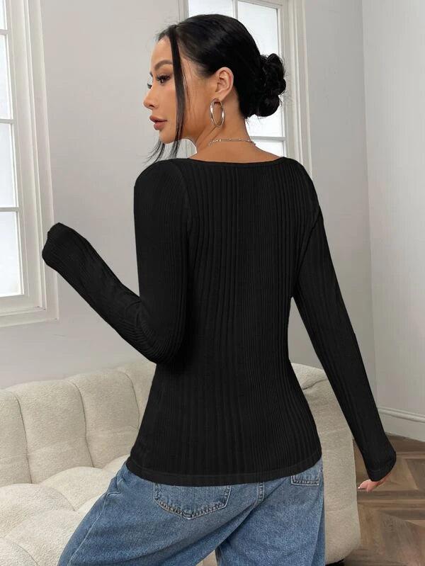 SHEIN EZwear T-shirt à encolure de cœur côtelé