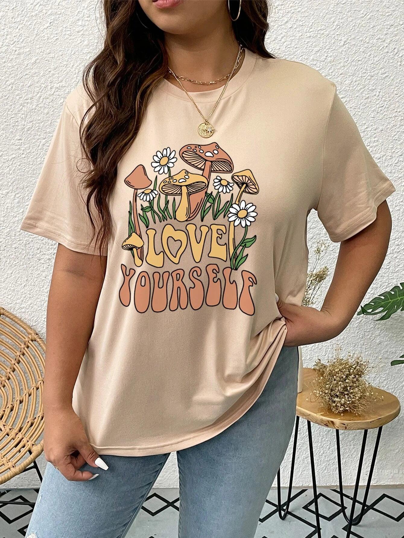 SHEIN EZwear T-shirt champignon & graphique de slogan - GlamShopTN