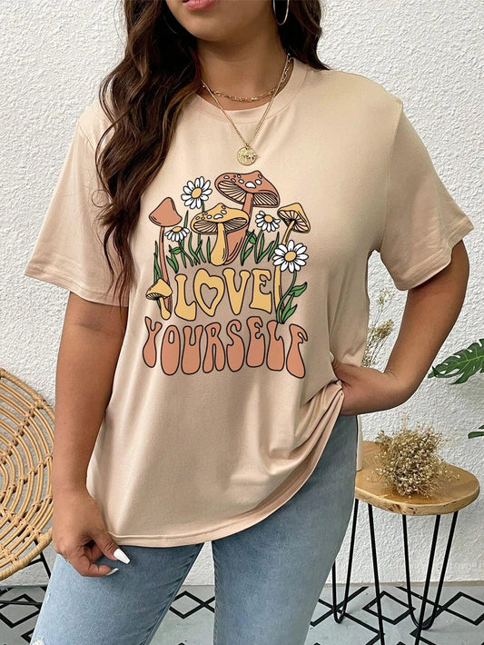 SHEIN EZwear T-shirt champignon & graphique de slogan - GlamShopTN