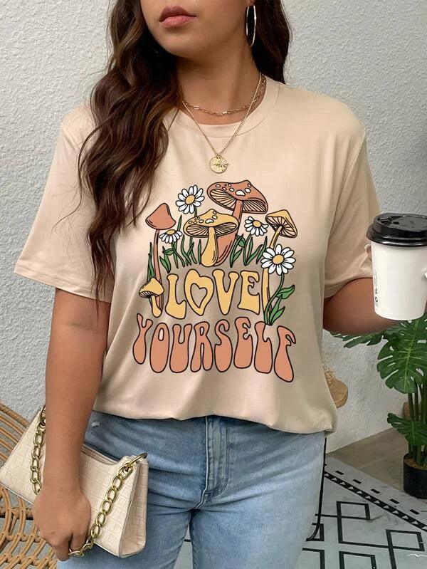 SHEIN EZwear T-shirt champignon & graphique de slogan