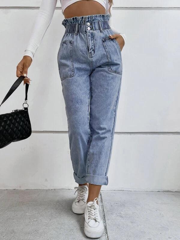 SHEIN Frenchy Jean mom à taille froncée