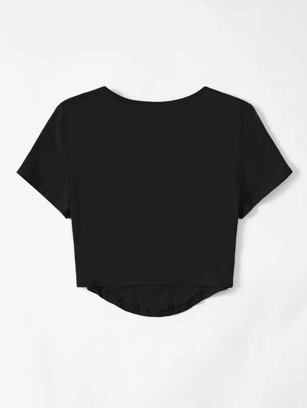 SHEIN EZwear T-Shirt Court À Col Carré Ourlet Incurvé