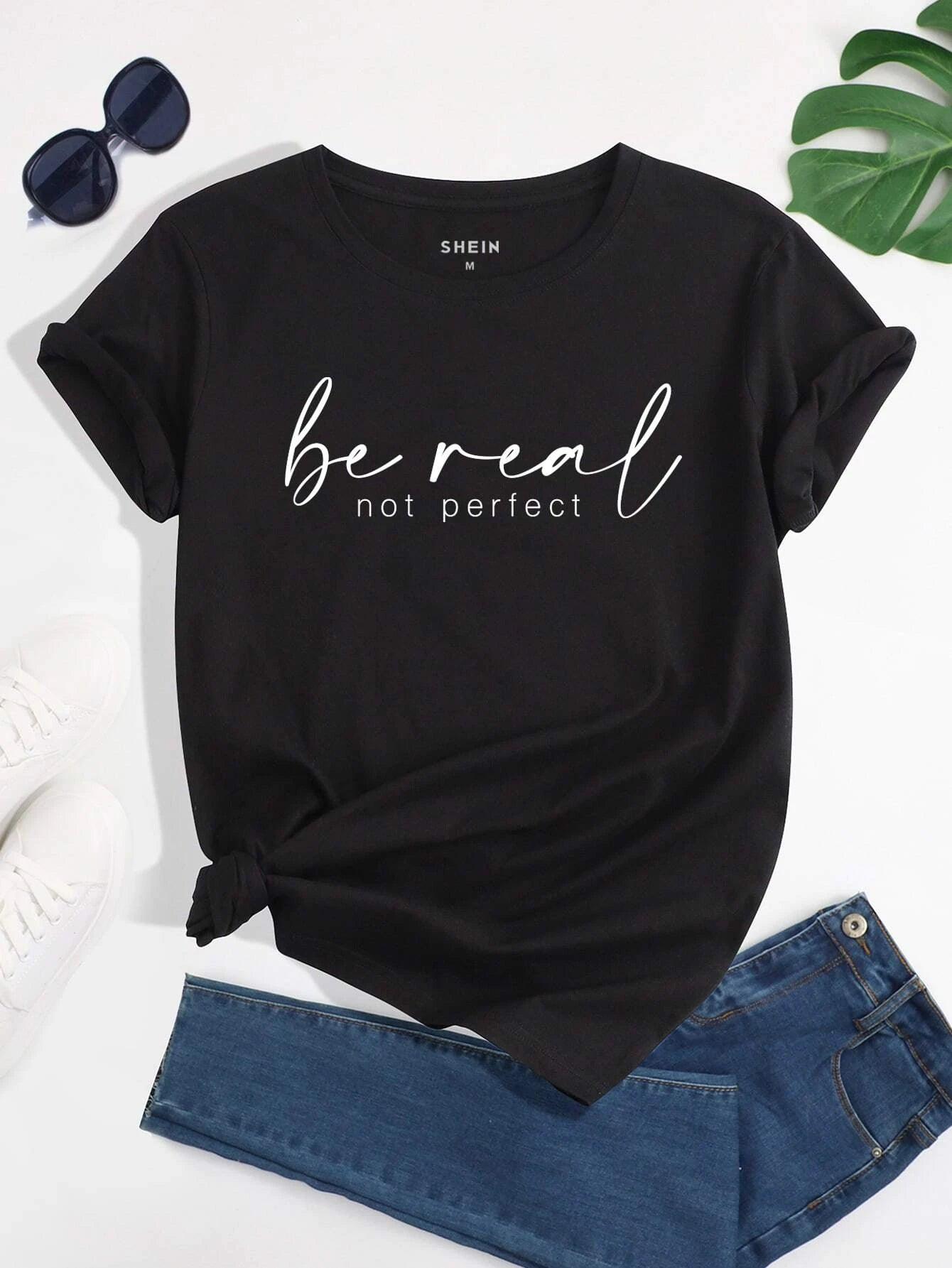 SHEIN EZwear T-shirt graphique de slogan - GlamShopTN